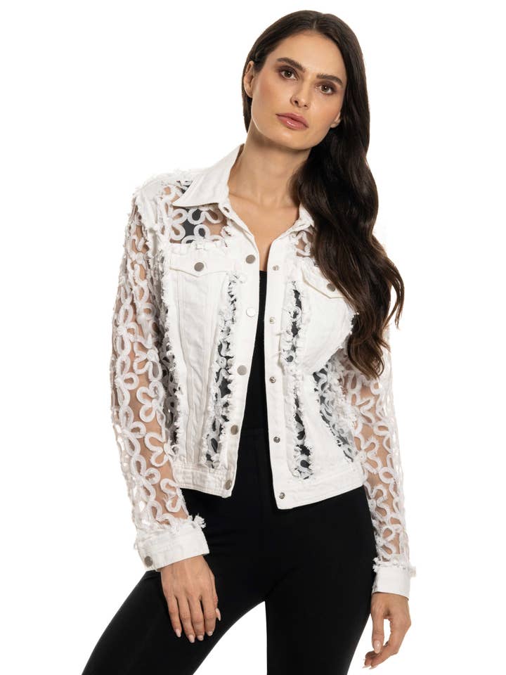 Adore - Wholesale Denim Jacket - Women's - BA-43 - White Denim and Lace Jacket