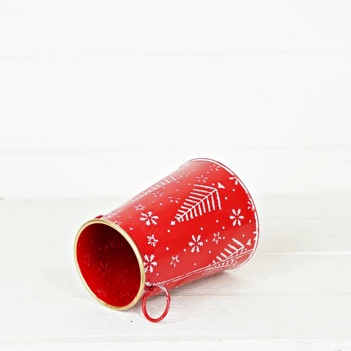 Impressive Enterprises, Inc. - Wholesale Christmas Decoration - 570708- Red/White Nordic Holiday Metal Bucket-7H x 5.25D2