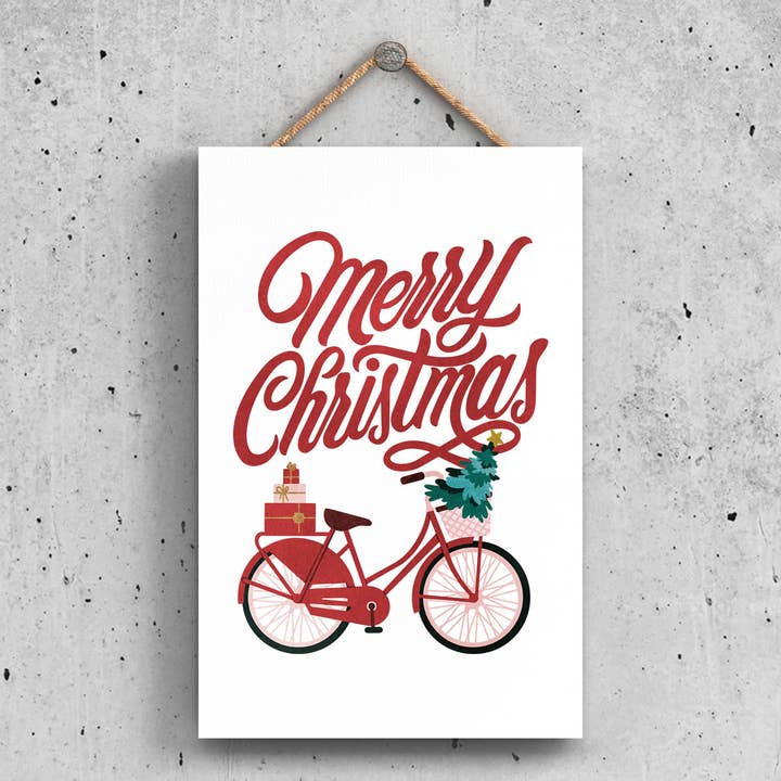 P2317 - Merry Christmas Bicycle And Typography On A Rectangl for wholesale by Vivid Squid Wholesale