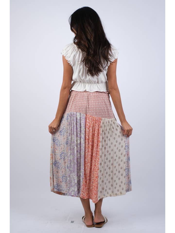 Sacred Threads - Wholesale Skirt - Women's - Rosy Mosaic Patchwork Button Skirt3