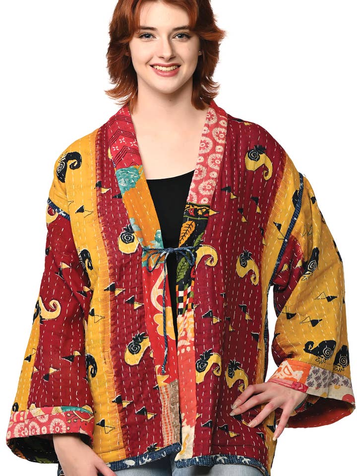 Sevya Handmade - Vendita all'ingrosso Kimono - Donna - Giacca Kimono Kantha reversibile in cotone6