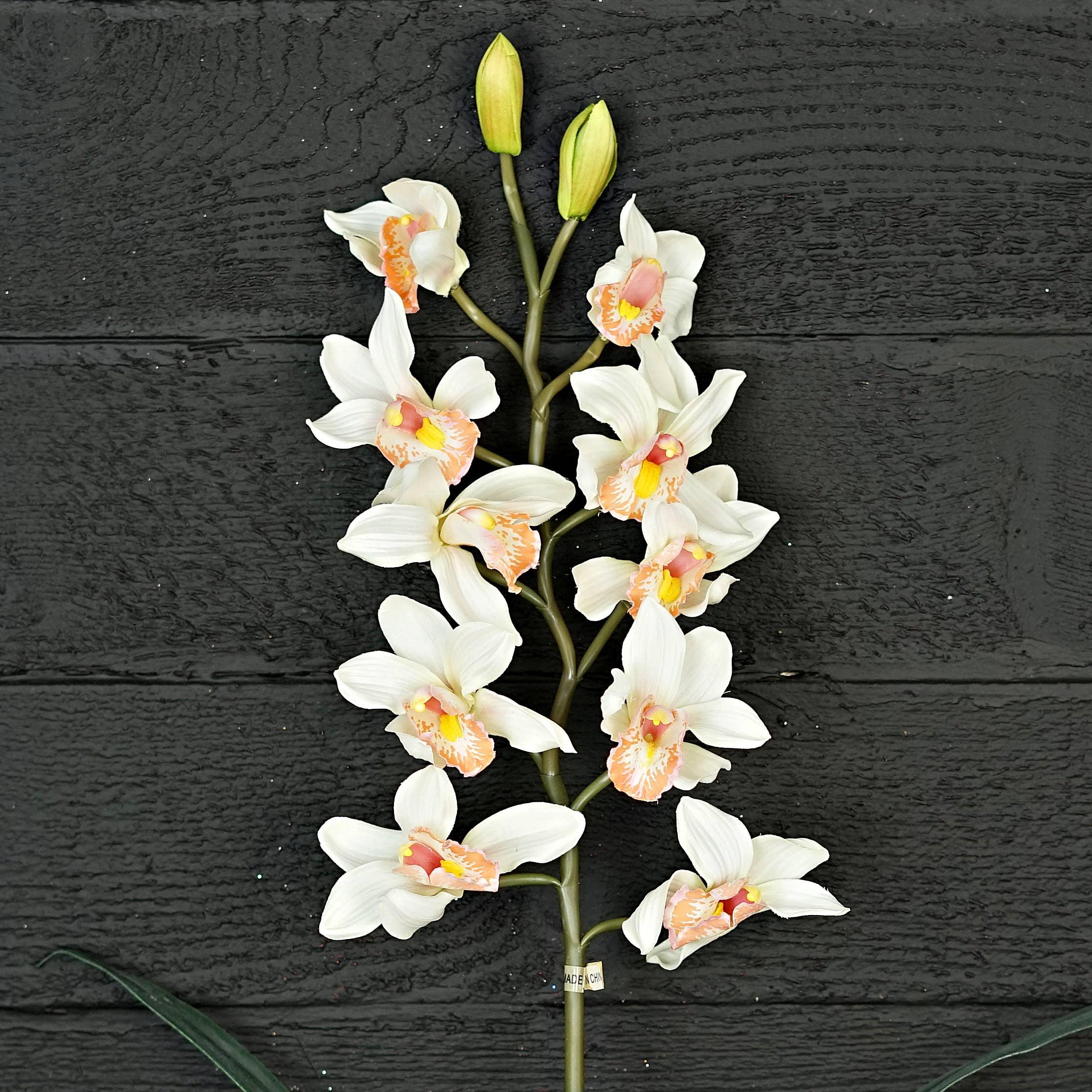 Holiday Depot Inc. - Wholesale Artificial Flowers - IT012CR- 32in Cymbidium orchid w leaves bush- Cream1