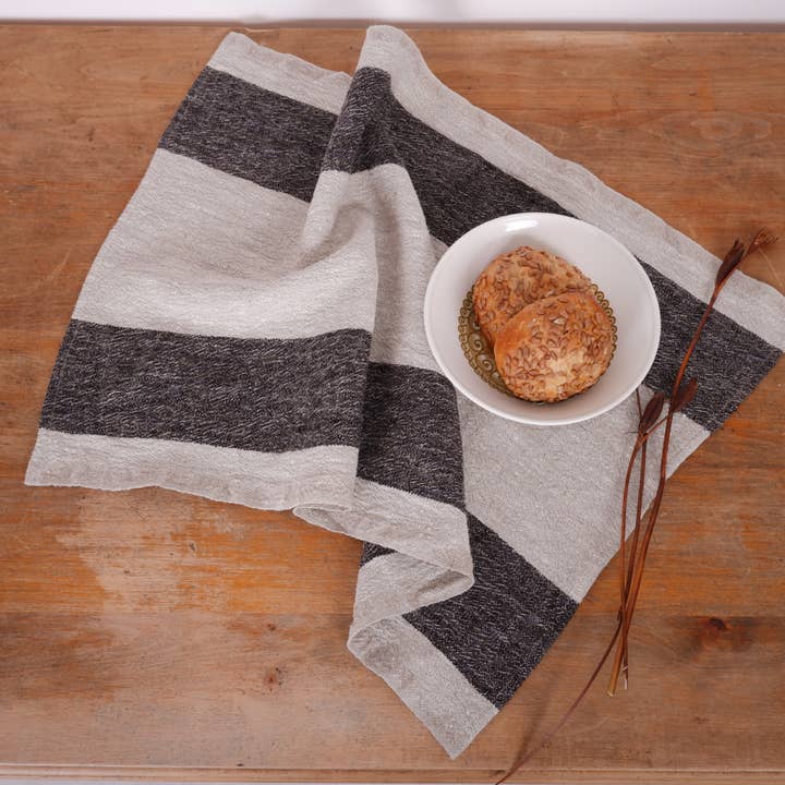 NorraVilla – Toalha de chá por atacado – Pano de Cozinha de Linho Toscana com Listras Pretas5