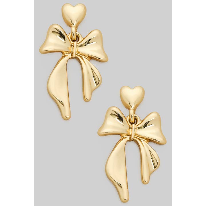 HEART AND DANGLING BOW POST EARRINGS for wholesale by Girly