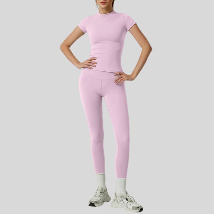 WONDERXFANS - Wholesale Activewear set – Women′s - Short-Sleeve Slim Fit Tee+High-waisted leggings 2-piece set8