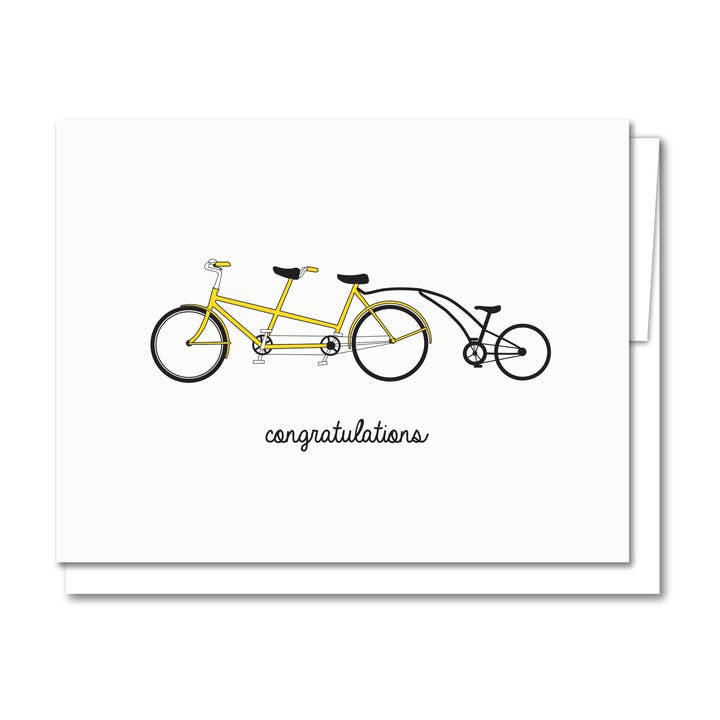 Quick Brown Fox Letterpress - Wholesale Baby Card - Tandem Bike Baby - Letterpress Funny Baby Card