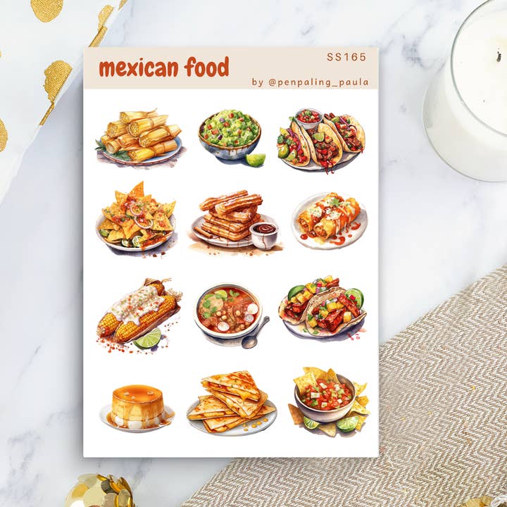 Mexican Food - Sticker Sheet for wholesale by Penpaling Paula