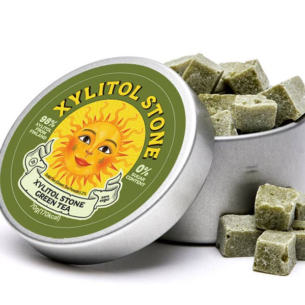 Xylitol Stone Sugar Free Hard Candy 70g Can, Green Tea for wholesale by Nuriearth Global USA