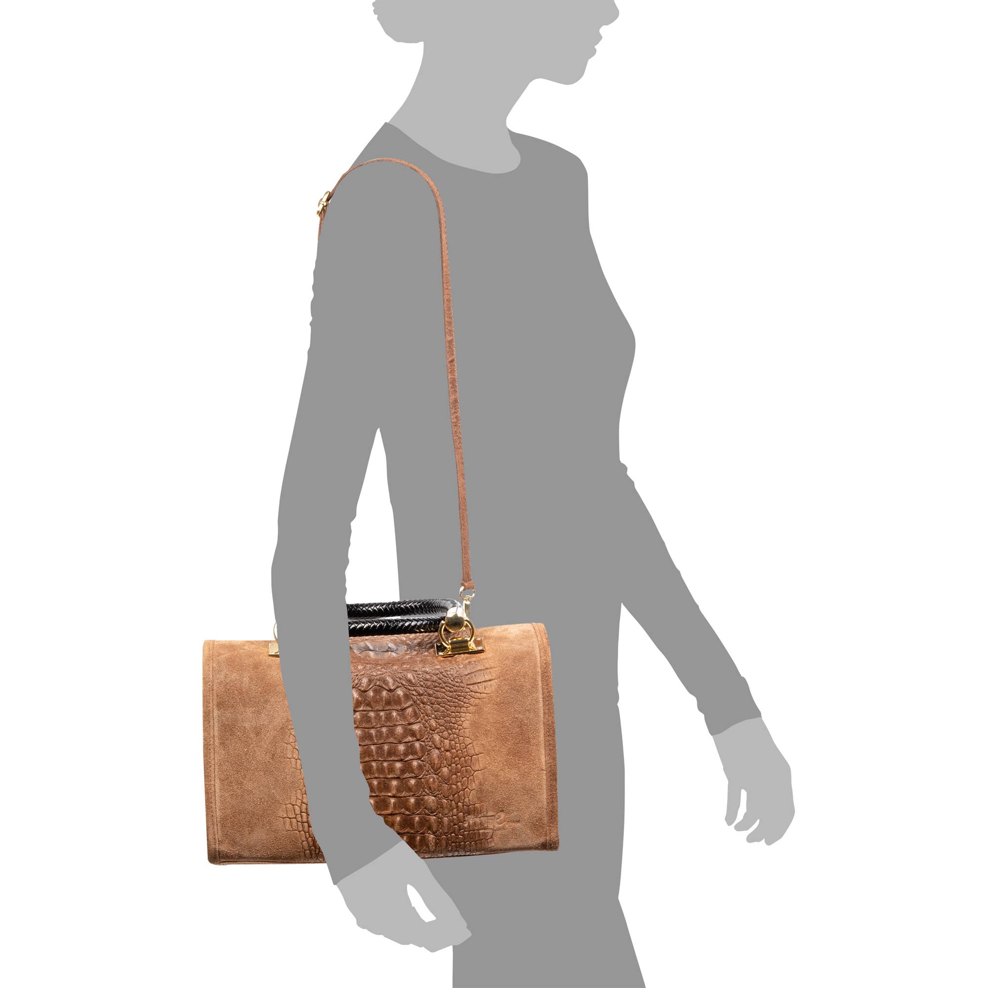 FIRENZE ARTEGIANI - Wholesale Top Handle Bag - Women's - Anacapri Women's Tote Bag. Genuine Suede Crocodile Leather.3