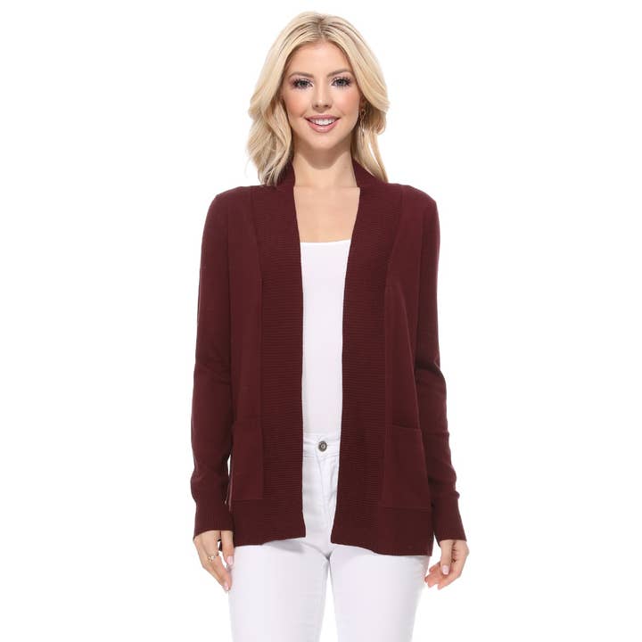 Mak - Wholesale Cardigan - Women's - Long Sleeve Open Front Knit Shrug w/ Pocket Cardigan MK8558Y2