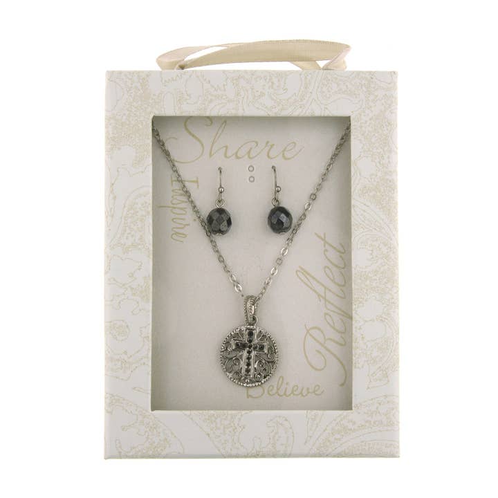 1928 Jewelry – wholesale Smycken – 1928 Smycken Rund Filigran Hematit Kors Hängsmycke Halsband