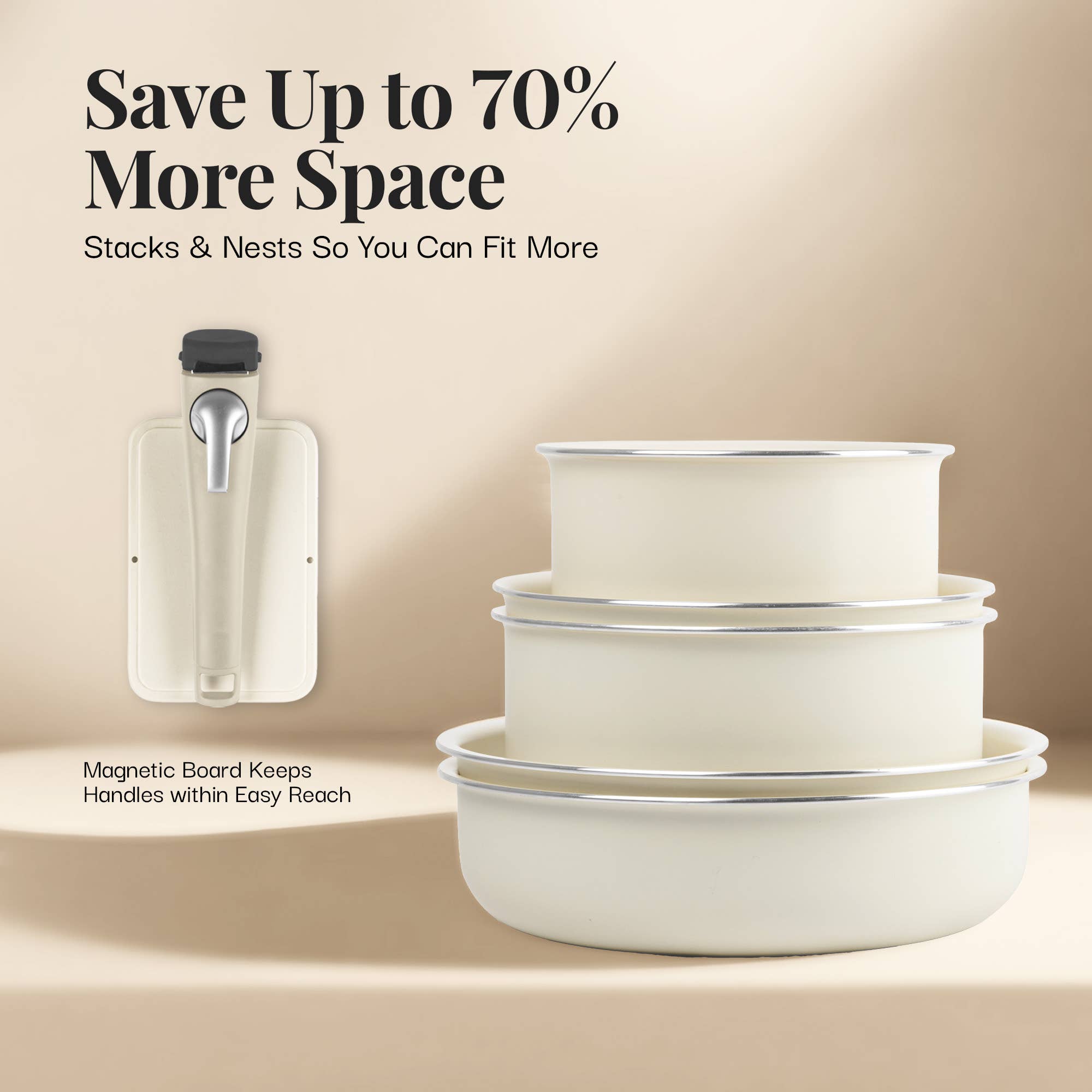 Gotham Steel/Granitestone - Wholesale Cookware Set - Gotham Steel 18pc Set Detachable Handle in Cream2