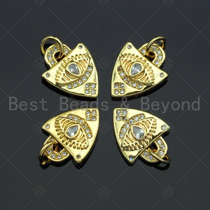 Lätt CZ Micro bana onda ögat på sköld Form Charm/Hänge, Hjärta Form Charm, Guldlås Hänge, Guldpläterad charm, 13x11mm, Sku #JL11 för wholesale av BestBeads&Beyond