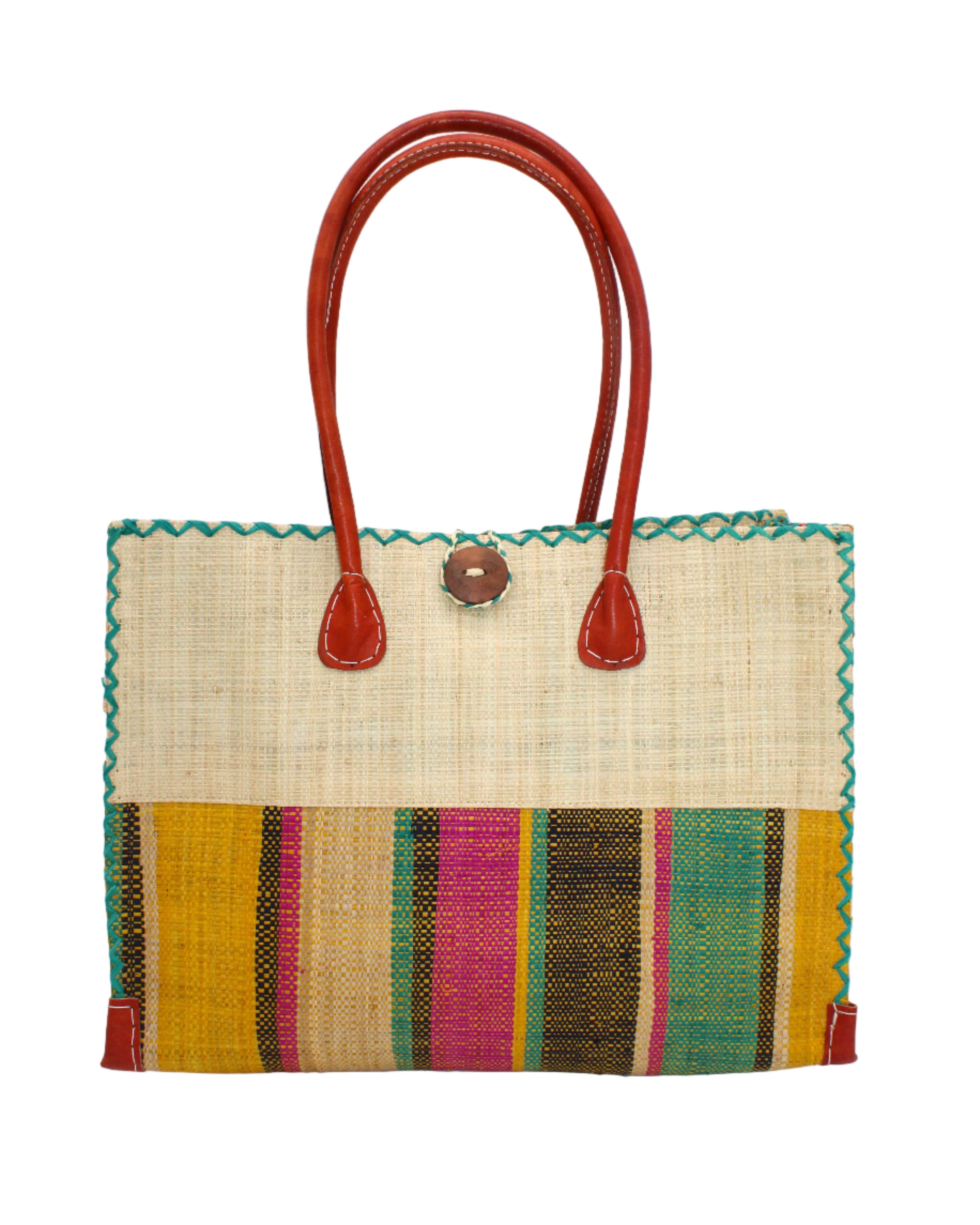 Shebobo - Wholesale Shoulder Bag - Unisex - Zafran Two Tone Wide Stripe Straw Beach Bag18