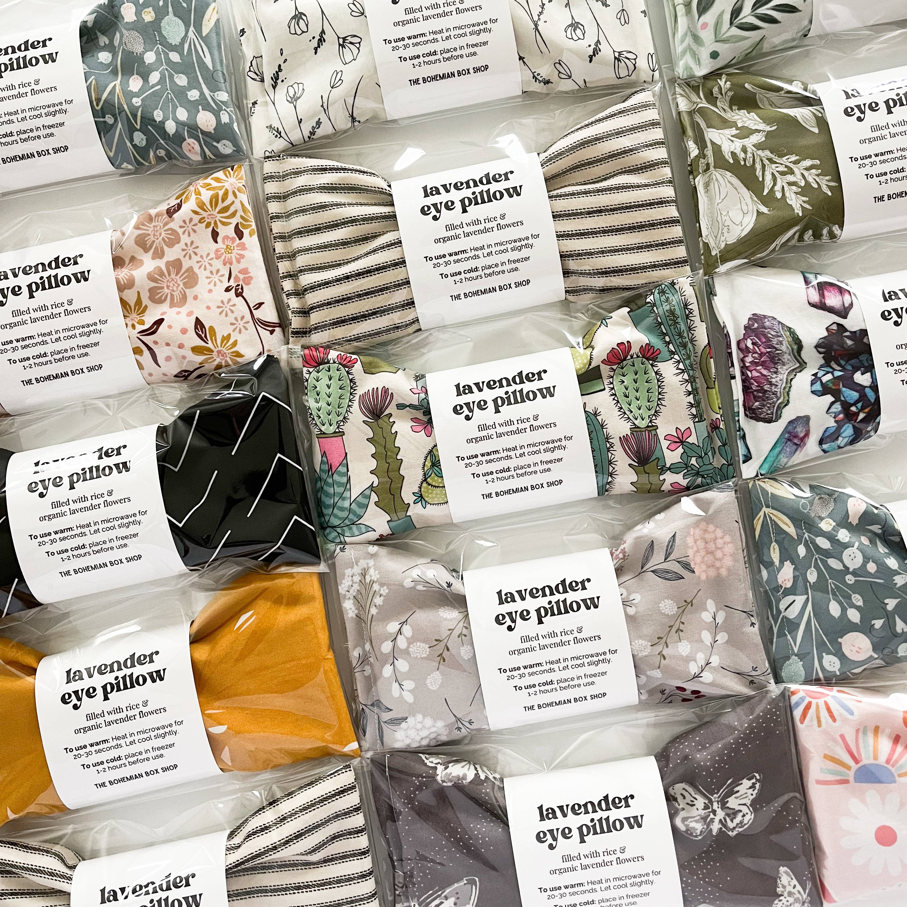 The Bohemian Box Shop - Vente Sacs en cellophane - Add On - Housses de protection en plastique pour oreillers pour les yeux à la lavande1