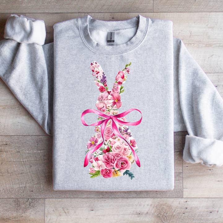 Floral Bunny Outline With Bow Graphic Tee for wholesale by Haysville House