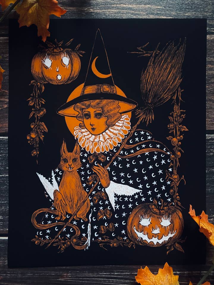 «Gatti sorridenti con schienale alto» - halloween, strega per la vendita all'ingrosso da parte di Mary Syring