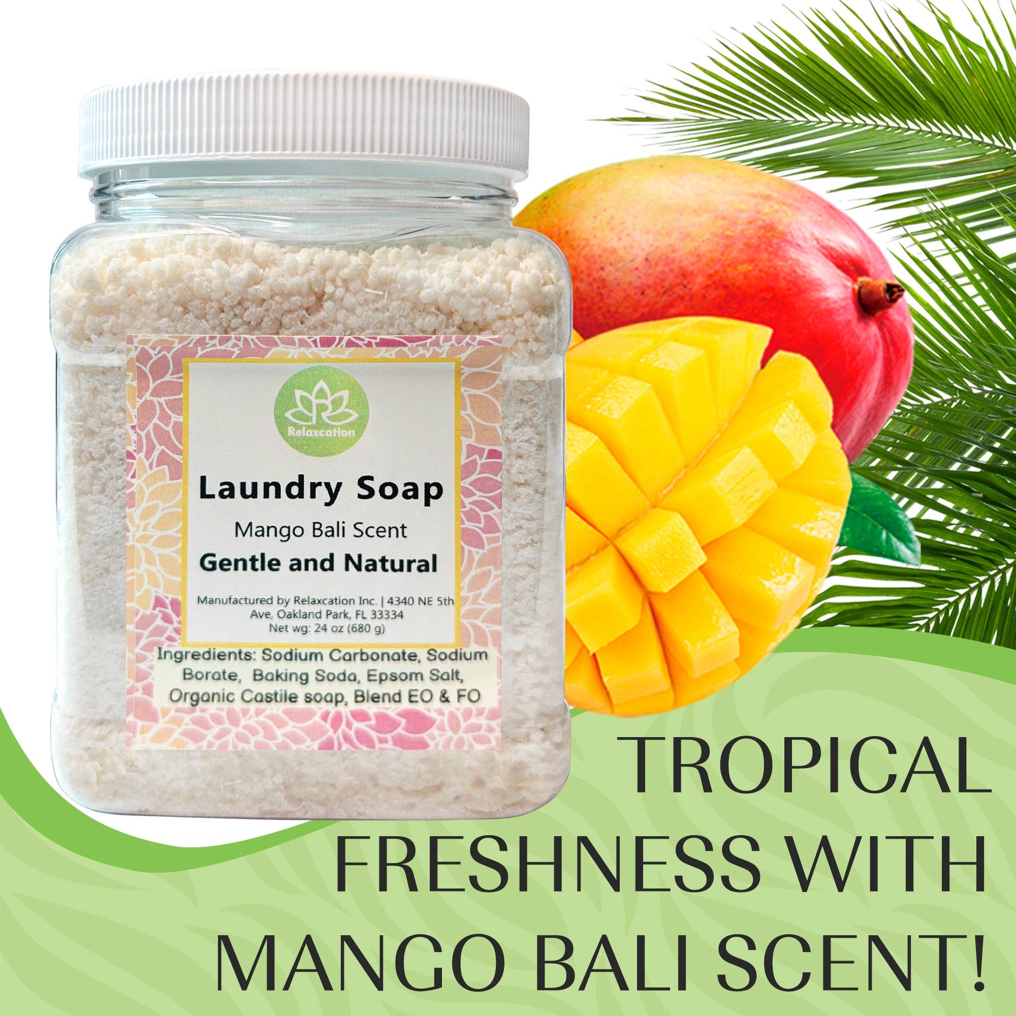 Relaxcation - Wholesale Laundry Detergent Powder/Pods - Eco-Friendly Laundry Soap Detergent Mango Bali 24oz2
