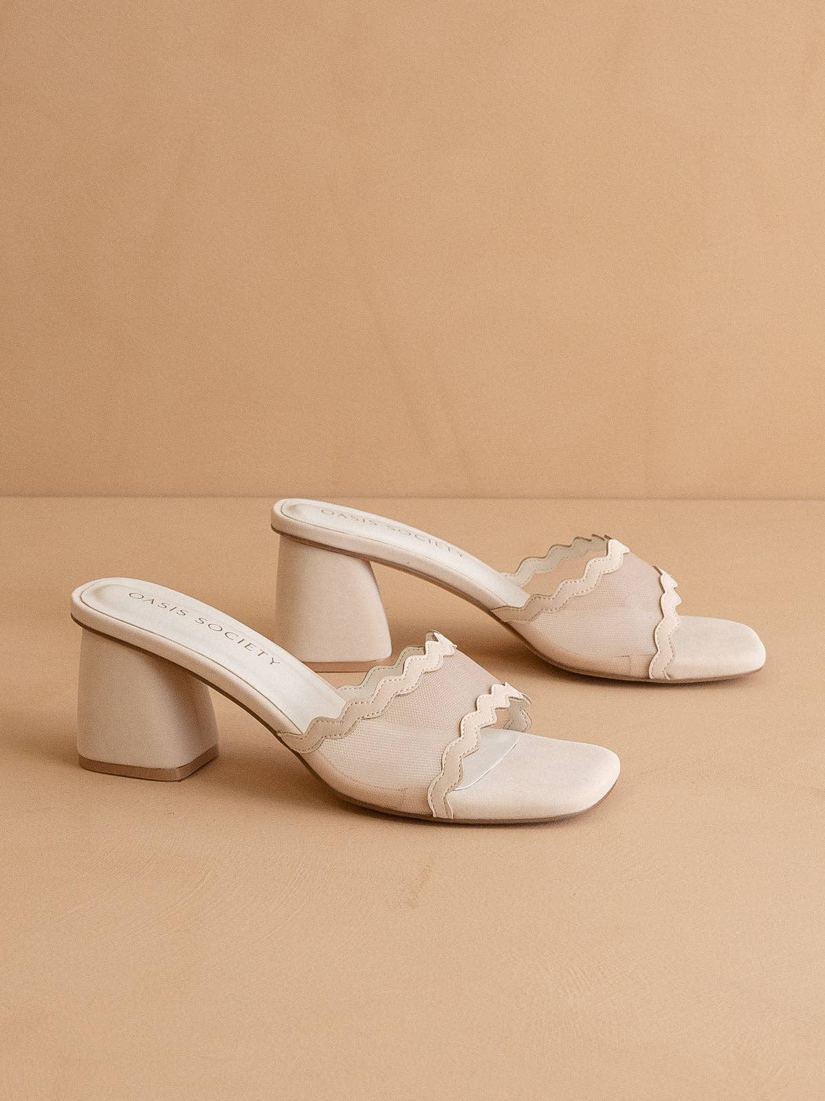 The Trina | Beige Scalloped Mesh Block Heel for wholesale on Faire2