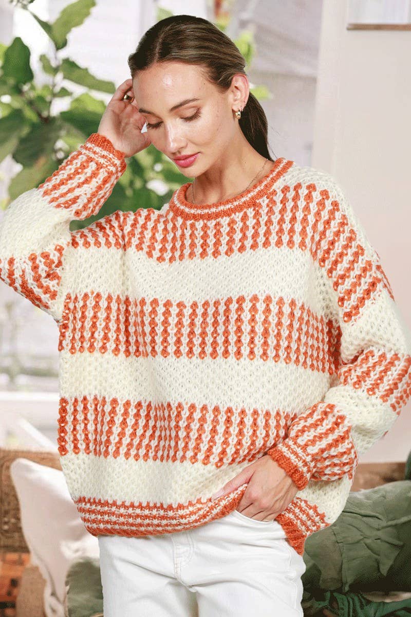 Vine & Love – wholesale Knitted jumper – Women′s – Crew Neck Color Blocked Knitted Sweater Top VT3145510