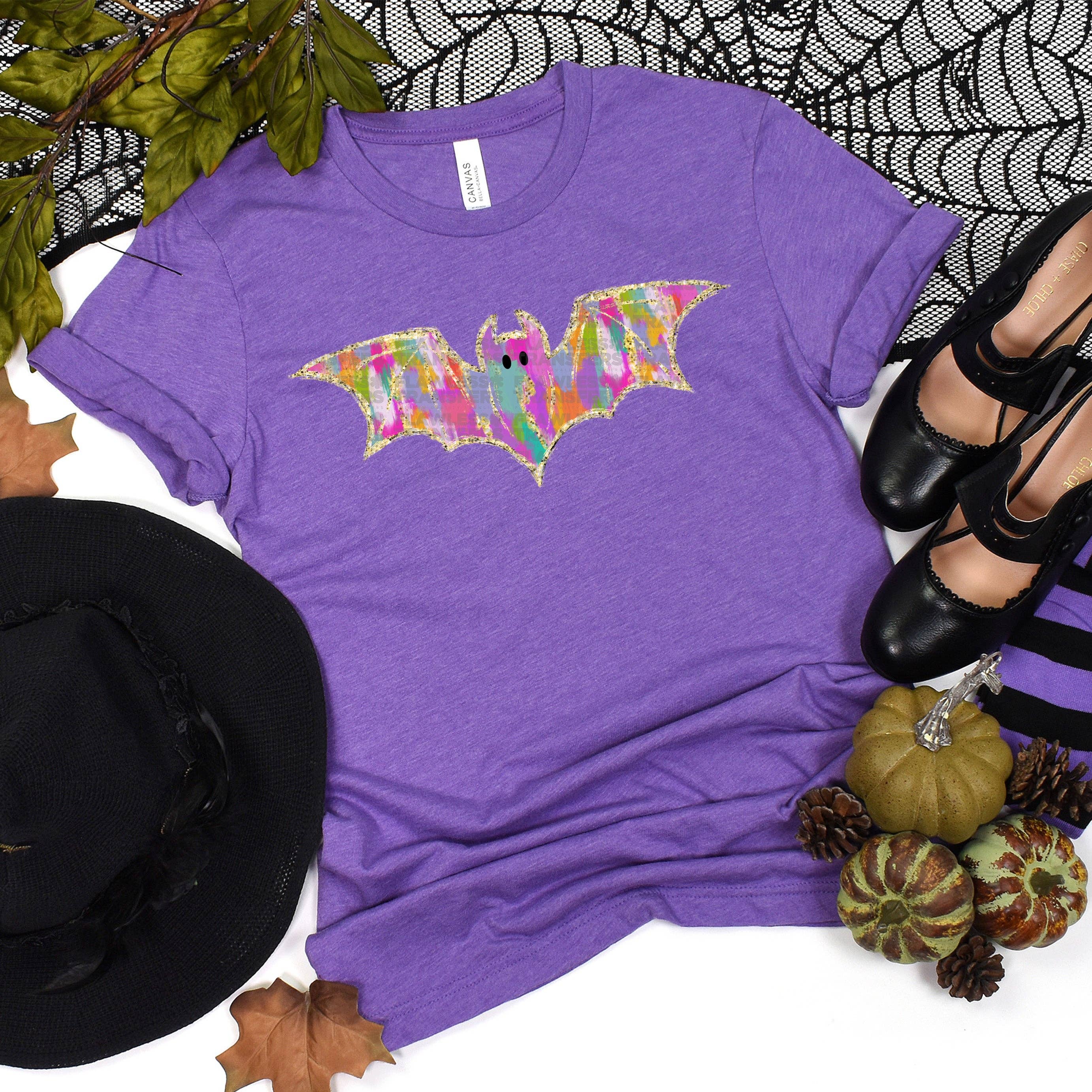 Flawless Transfers - Wholesale Sublimation Transfer - Bat Colorful Brushstrokes Glitter Outline DTF Transfer0