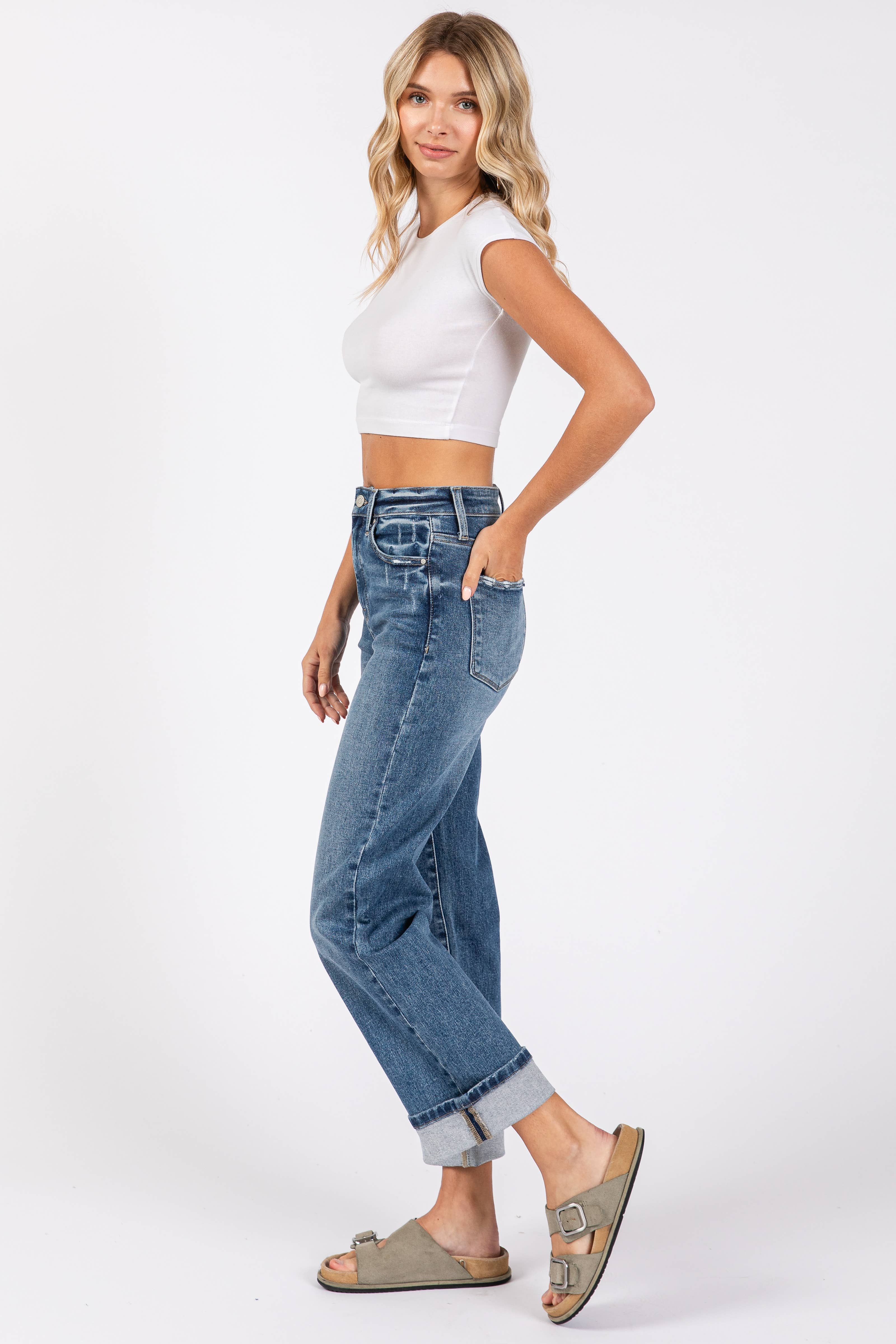 Petra153 – Großhandel Jeans – Damen – P1272T-MD HOHER BUND, ELASTISCH, GERADE, MIT BÜNDCHEN AM SAUM5