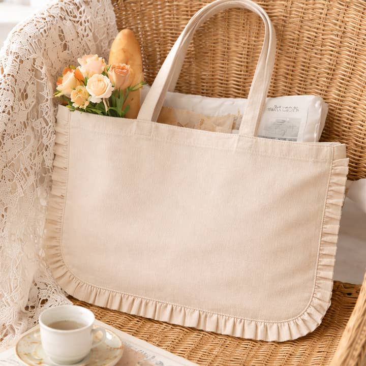 House of Kraft - Wholesale Tote Bag - Women's - Canvas Ruffle Tote | Canvas Tote Bag | Unbranded Canvas Tote2