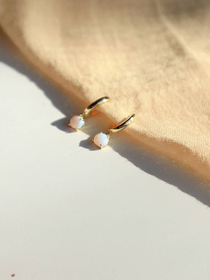BROOKE Opal Huggie Hoops for wholesale by Goldie Jewelry
