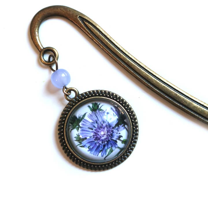The Divine Iguana - Wholesale Bookmark - Purple Aster Flower Bronze Bookmark2