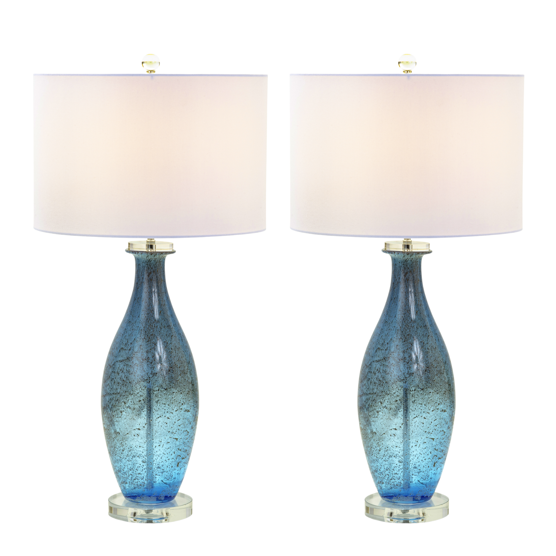Blue Art Glass Lamps With Crystal Base, 3-Way Switch (Set Of 2) for wholesale on Faire1