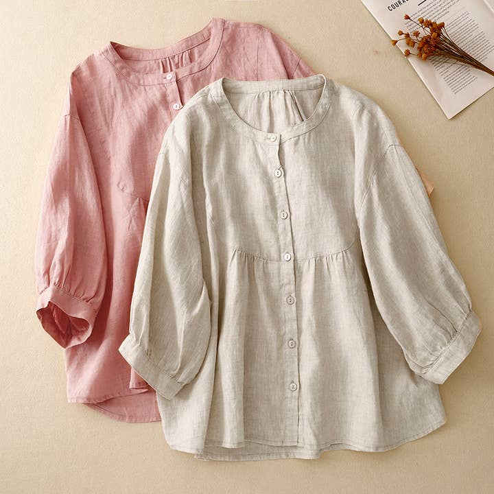 Whisper Mint – wholesale Blus - Dam – 100% bomullsblusar toppar dam trekvarts ärm