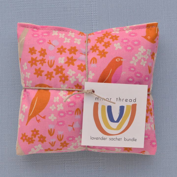 Backyard Birds Pink Floral Cotton Lavender Sachet Bundle for wholesale by Minor Thread
