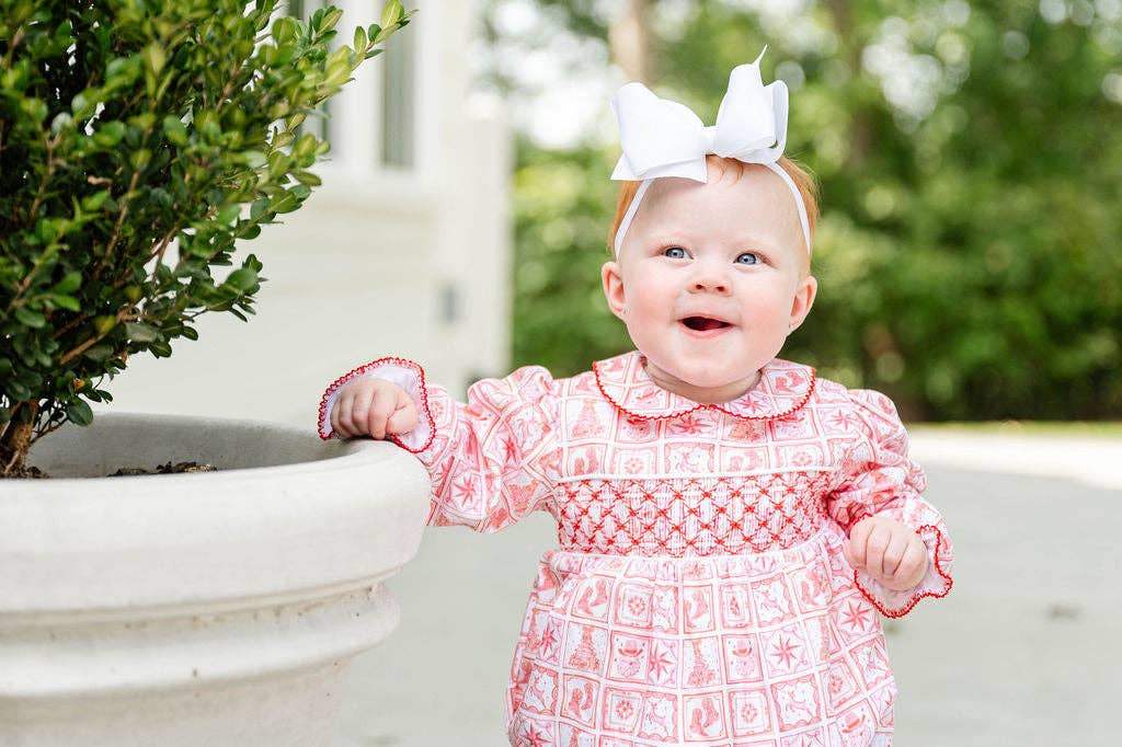 Ruth and Ralph - Wholesale Bodysuit (Non-Footed) - Baby - Christmas Tiles Smocked Pima Cotton Emma Bubble6