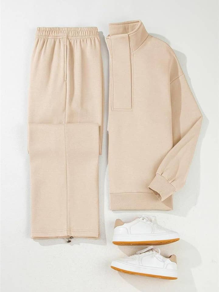 HIDDENBRAND - Wholesale Top & Pant Set (NOT Loungewear) - Women's - Athleisure Snap Button Henley Sweatshirt Sweatpants Set5