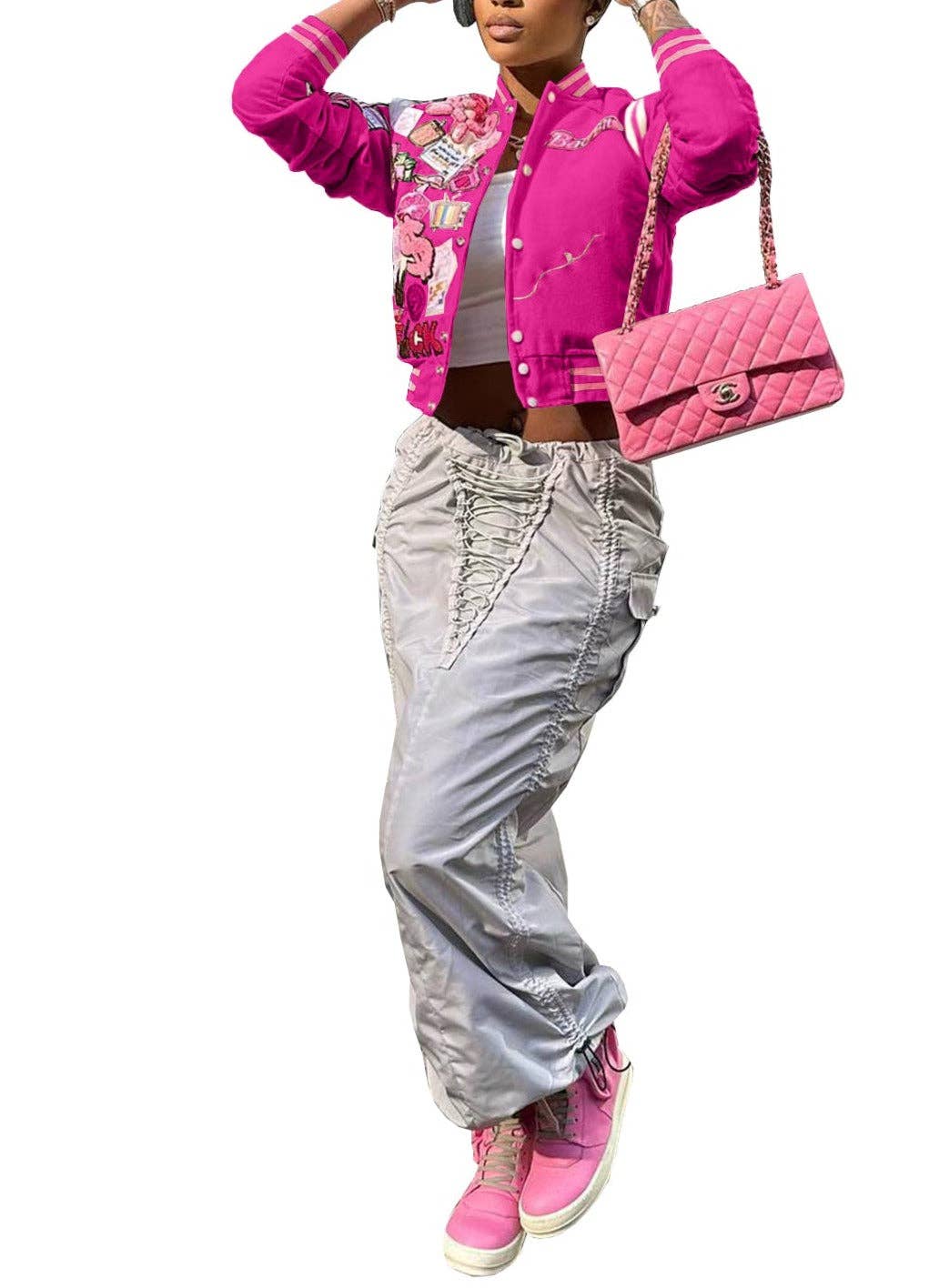 MB Fashion Wholesale - Wholesale Varsity/Baseball Jacket - Women's - MB FASHION PRINTED CASUAL BASEBALL COAT TOP JACKET 3012LY5