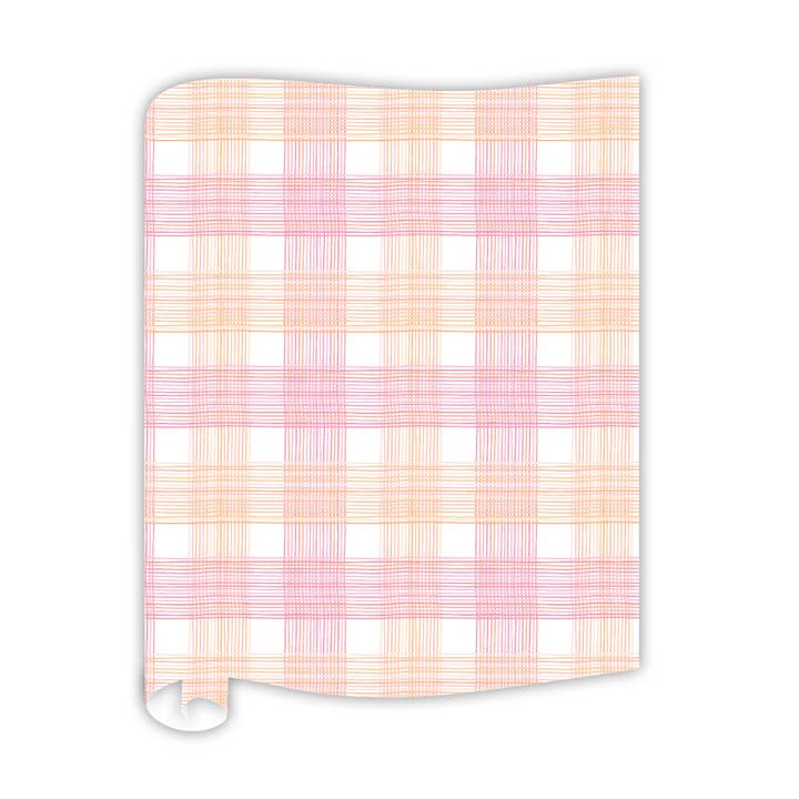 Handgeschilderde Koraal En Roze Smalle Geruite Tafelloper voor wholesale door RosanneBeck Collections