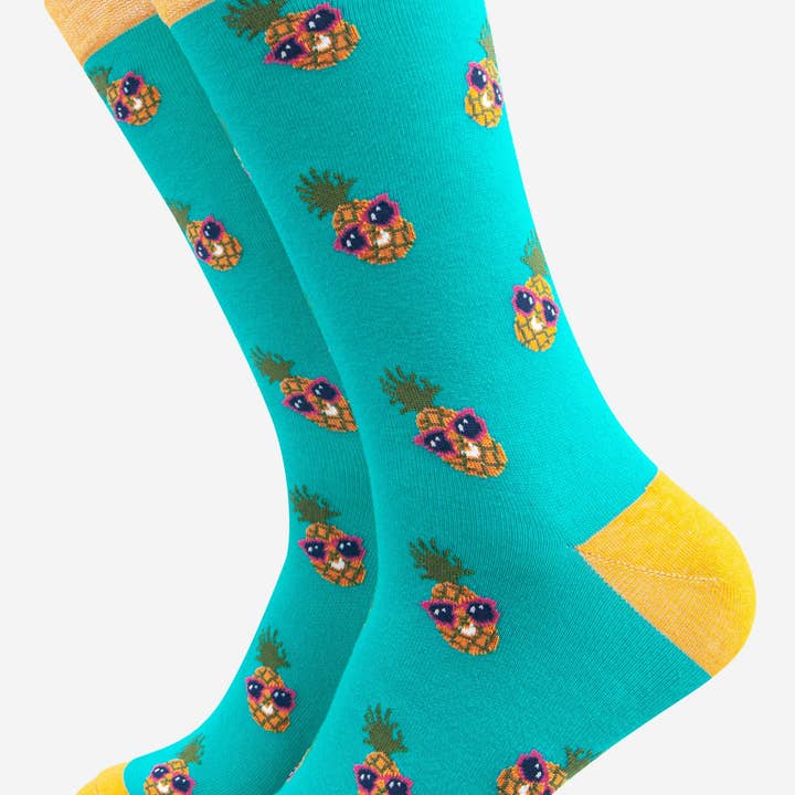 Men's Cool Pineapple in Sunglasses Bamboo Socks for wholesale by Sock Talk