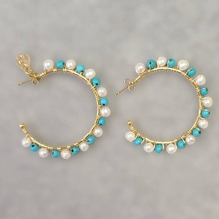 Turkis og ferskvandsperler Hoops øreringe for engroshandel hos LPL Creations