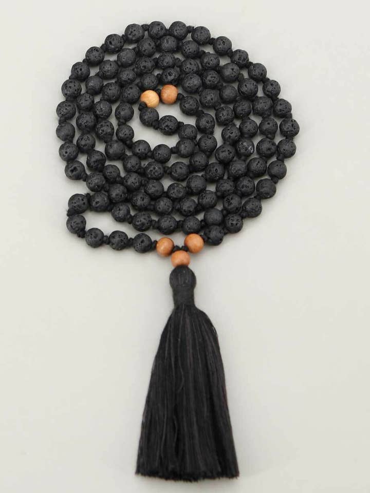 Lava and Sandalwood 108 Beads Meditation Mala, Knotted for wholesale by Culture Spot
