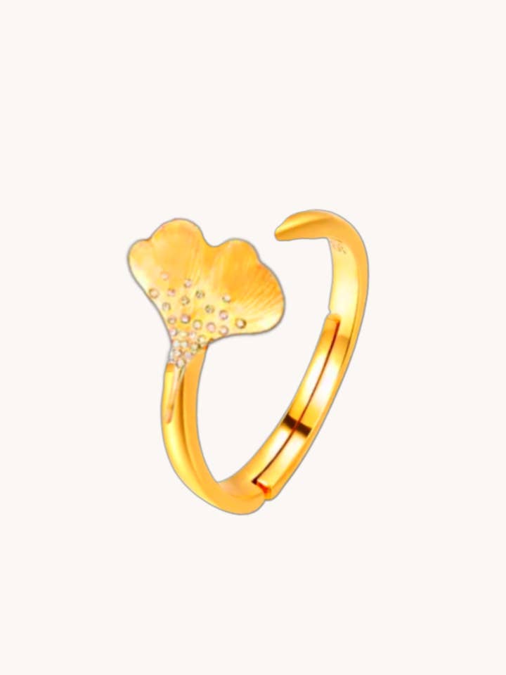 Gold Adjustable Ring Ginkgo Dew–Spring Jewelry for wholesale by Gratinsta