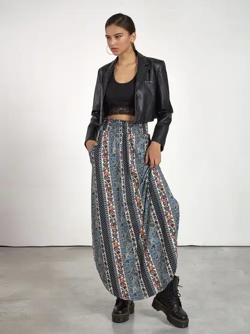 noflik - Venta al por mayor Falda - Mujer - Falda Maxi con Cintura Elástica Fruncida y Dobladillo Curvado -NS1000_11