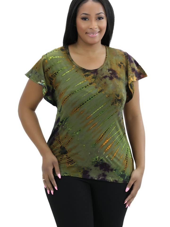 Cap Sleeve Spandex Tie Dye Blouse SP4 for wholesale by Advance Apparels