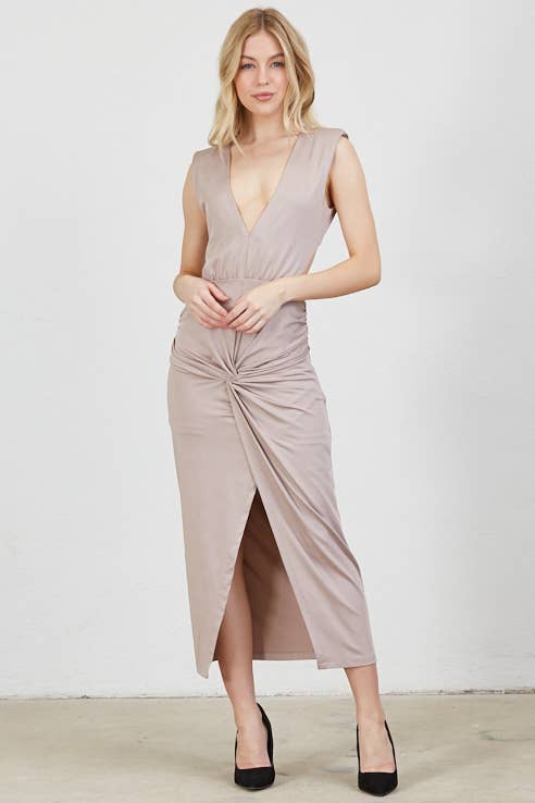 Vestis M - Venta al por mayor Vestido - Mujer - Vestido midi con escote pronunciado y espalda abierta con giro escultórico - Negro7