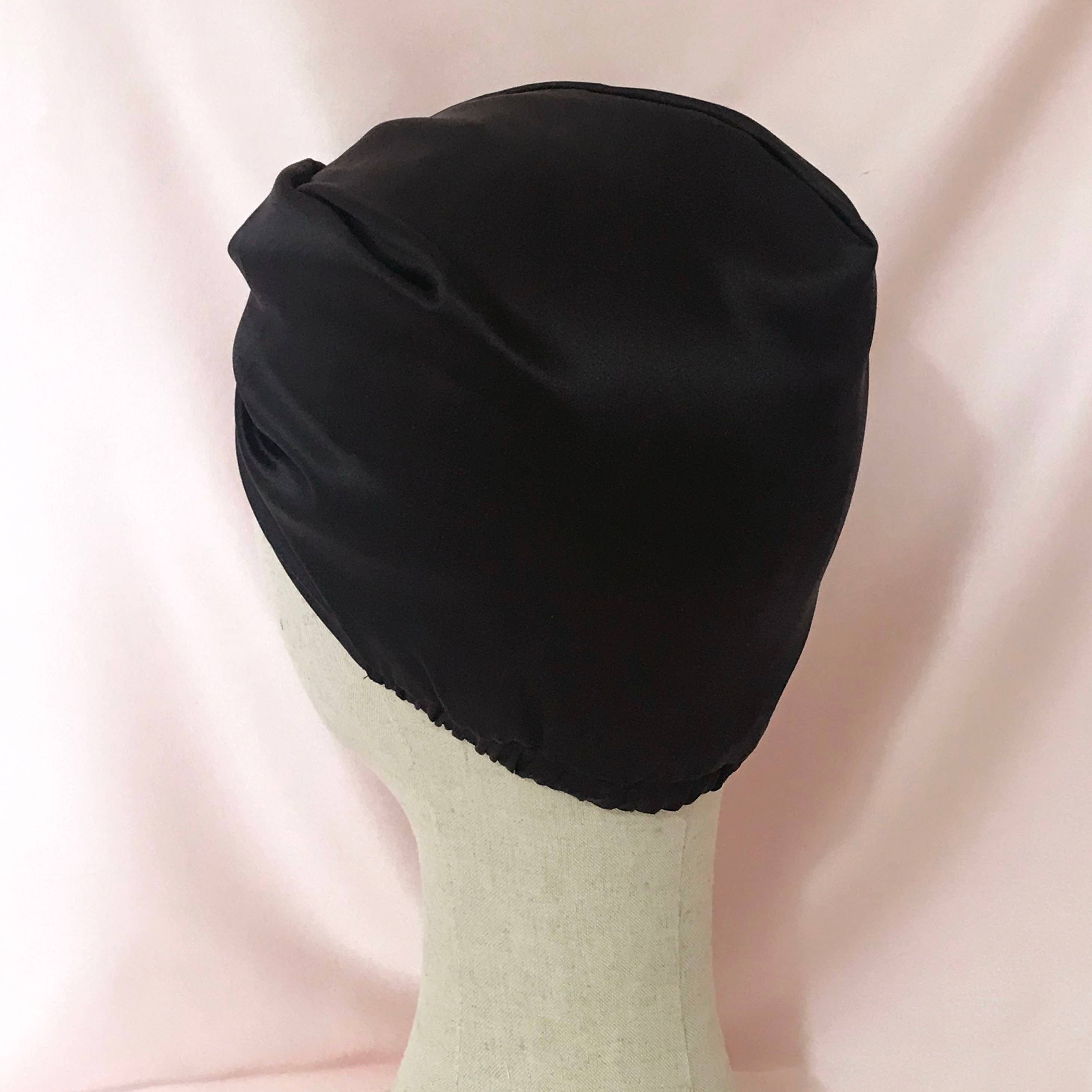 Mille Saisons - Wholesale Sleep Cap / Bonnet - Women's - Onyx Black Mulberry Silk Sleep Cap Fully Lined- UK Sewn5