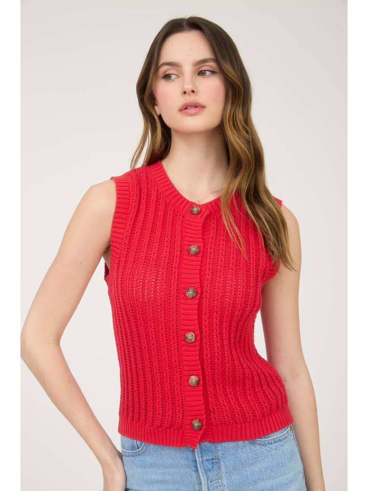 The Workshop Studio - Vente Cardigan – femme - CARDIGAN EN MAILLE SANS MANCHES À COL ROND AVEC BOUTONS8