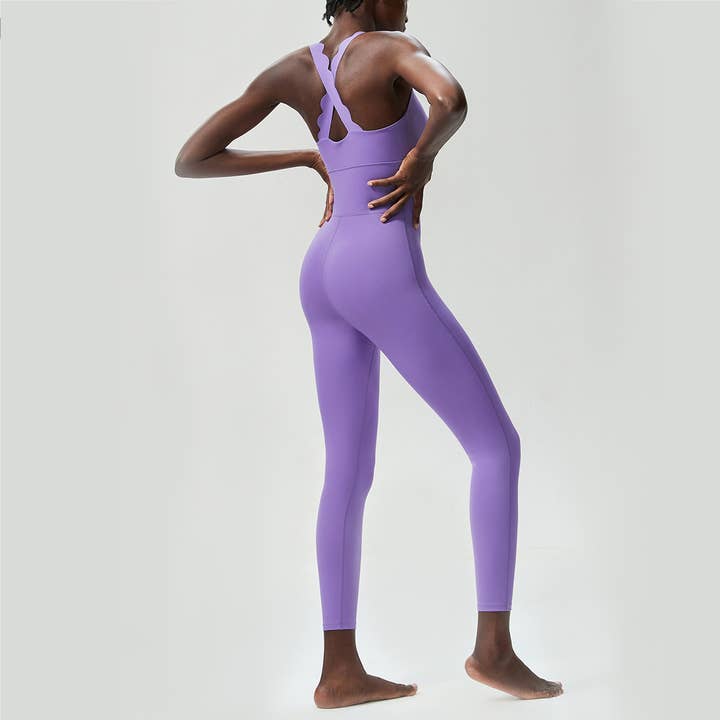 Sodalemon - Wholesale Activewear Set - Women's - Women Wave Shape Fitness Set Yoga Cross Back Jumpsuit6