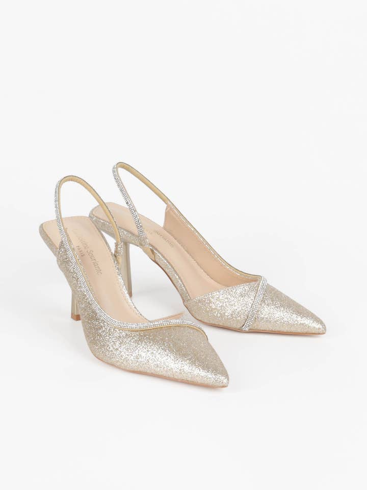 Zapatos de tacón destalonados con purpurina y strass. para venta al por mayor de La Bottine Souriante