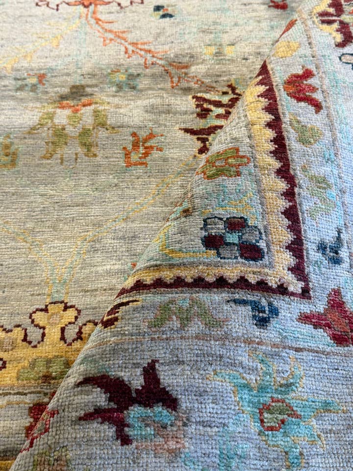 Nicole Abellera 9.4x12 Silver Afghani Sultani Rug for wholesale by Banana Manor Rug Co.