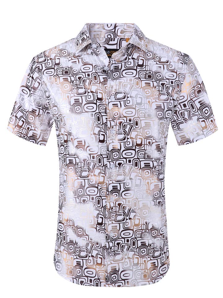 Suslo Metallic Kortærmet Knap-Down Skjorte #SF190 -Hvid for engroshandel hos Suslo Couture