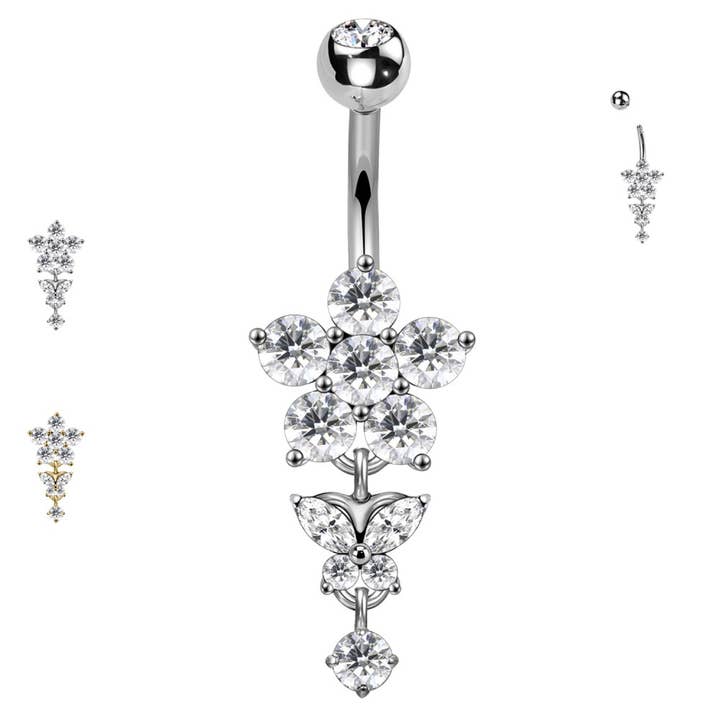 Awaken - Wholesale Belly Ring - PD-293 Navel Piercing with Crystal Flower